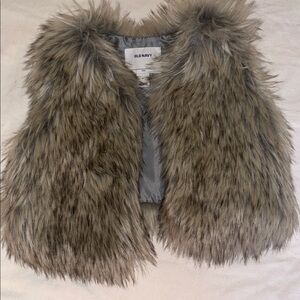 Girls Old Navy Plush Faux Fur Vest - Gray/tan